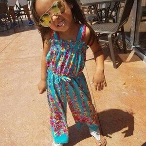 Youngland Girls Floral Print Jumpsuit Turquoise & Pink Size 4T back to school